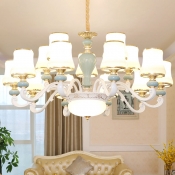 6/8/10-Light Milk Glass Chandelier Traditional Light Blue Flared Living Room Hanging Ceiling Light