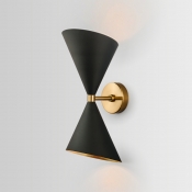 Metal Hourglass Wall Mounted Lamp Mid-Century 2 Heads Black and Brass Wall Light Fixture for Bedroom