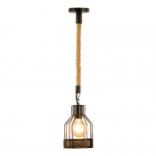 Bottle Frame Metal Pendant Lamp Industrial 1-Head Kitchen Cord-Hang/Rope Suspension Lighting in Black