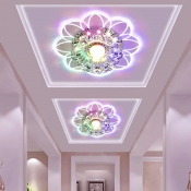 3/5w Modern LED Flush Mount Lamp Clear Flower Ceiling Fixture with Crystal Shade, Warm/White/Multi-Color Light