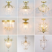 Brass Single-Bulb Ceiling Lamp Traditional Crystal Branch/Twist/Bell Semi Flush Light Fixture for Foyer