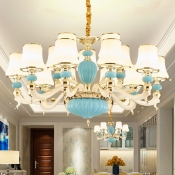 Tapered Opal Frosted Glass Chandelier Contemporary 6/8/15 Lights Bedroom Ceiling Pendant in Light Blue