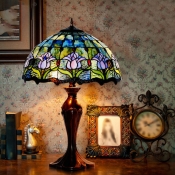 Tiffany Tulip Pull-Chain Table Lamp 2-Light Hand Rolled Art Glass Night Light in Blue