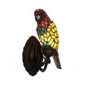 1 Head Parrot Wall Light Kit Tiffany Green Handcrafted Stained Glass Wall Sconce for Kitchen