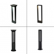 Cylinder/Rectangle LED Landscape Lamp Modern Style Plastic Patio Solar/Wiring Ground Light in Black