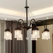 Curved Arm Metal Chandelier Countryside Living Room LED Hanging Lamp with Crystal Drape