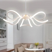 White Floral LED Chandelier Lamp Modern Acrylic Hanging Ceiling Light for Dining Room