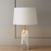 Mica Block Pull-Chain Night Lamp Post-Modern 1-Light White Table Lighting with Fabric Empire Shade