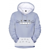 Popular Fashion Cartoon Totoro Pattern Long Sleeve Loose Fit Unisex Gray Hoodie with Pocket