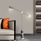 Brass Lever LED Floor Lamp Postmodern Metallic Standing Floor Light with Bell Marble Base