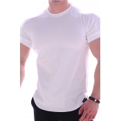 Muscle Tee Top Solid Color Short Sleeve Crew Neck Fitted T Shirt for Guys