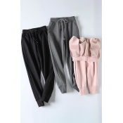 Stylish Women's Pants Solid Color Side Pocket Drawstring Elastic Waist Banded Cuffs Ankle Length Pants