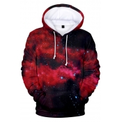 Drawstring Hooded Galaxy Color Block 3D Printed Long Sleeve Hoodie Sweatshirt