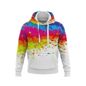Chic 3D Ink Painting Long Sleeve Slim Fitted White Hoodie for Men