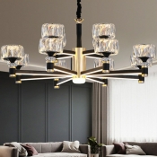 K9 Crystal Round Chandelier Light Contemporary Black Ceiling Suspension Lamp for Living Room