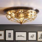 Diamond Living Room Flush Mount Traditional Clear Glass Flushmount Ceiling Light in Brass