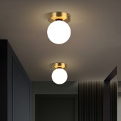 White Glass Sphere Ceiling Mount Light Simple Style 1 Bulb Gold Flushmount Light for Corridor
