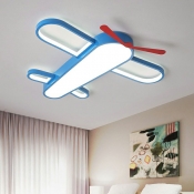 Plane Shaped LED Flush Mount Lighting Kids Acrylic Blue Ceiling Mount Light for Bedroom