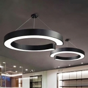 C-Shape Office LED Suspension Lighting Metal Simplicity Chandelier with Acrylic Shade
