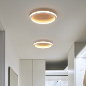 Oval Corridor Mini LED Ceiling Lighting Wooden Nordic Flush Mount Light Fixture in Beige