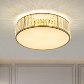 Crystal Drum Shaped Flush Ceiling Light Minimalism Gold Finish Flushmount Lighting for Bedroom