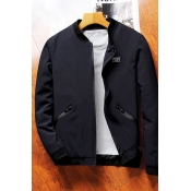 Zipped Front Long Sleeve Plain Jacket with Double Pockets