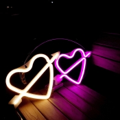 Decorative LED Battery Night Lamp White Love Heart and Arrow Shaped Table Light with Plastic Shade