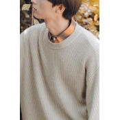 Mens Sweater Chic Plain Purl Knit Drop Shoulder Loose Fit Long Sleeve Crew Neck Sweater