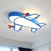 Airplane Acrylic LED Flushmount Ceiling Lamp Cartoon Blue Finish Flush Light Fixture for Kids Bedroom
