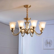 Traditional Style Bell Shade Chandelier Opal Frosted Glass Ceiling Light in Brass for Living Room