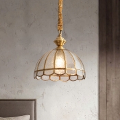 Hemisphere Dining Room Pendant Light Fixture Antique Water Glass 1-Light Gold Hanging Lamp with Scalloped Trim