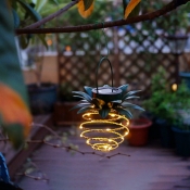 1 Pc Pineapple Shaped Backyard Solar Pendant Light Metallic Contemporary LED Suspension Light in Yellow