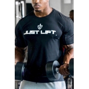Muscleguys Bodybuilding Fitness JUST LIFT Letter and Logo Printed Crew Neck Short Sleeve Gym T-Shirt