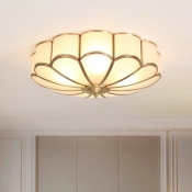 Frosted Glass Gold Ceiling Light Floral Country Style Flush Mount Light Fixture for Bedroom