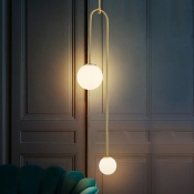 Gold Curve Pendant Lamp Simplicity 2-Light Opal Ball Glass Chandelier for Bedroom