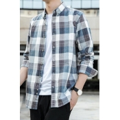 Basic Men's Shirt Plaid Print Button Fly Turn-down Collar Long Sleeve Regular Fitted Shirt