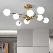 Bedroom Ceiling Suspension Lamp Nordic Brass Finish Chandelier with Ball Glass Shade