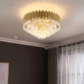 Conical K9 Strip Crystal Flush Light Postmodern Style Gold Flush Ceiling Light for Living Room