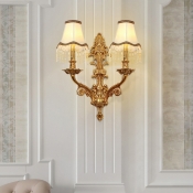 Fabric Gold Wall Mounted Lighting Paneled Bell Traditional Wall Light Sconce with Braided Trim and Fringe