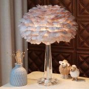 Rose Flower Table Light Nordic Feather 1-Light Bedside Night Light with K9 Crystal Stand