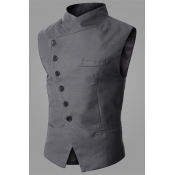 Men Vintage British Style Slant Button Down Waistcoat Slim Fit Business Suit Vest