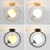 Postmodern 1-Light Ceiling Fixture Ringed Ball Semi Flush Light with Glass Shade for Foyer