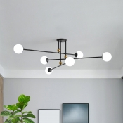 Minimalist 6-Light Ceiling Fixture 3-Tiered Semi Flush Mount Light with Ball Milk Glass Shade