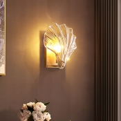Clear Crystal Scallop Wall Light Postmodern 1 Bulb Gold Sconce Light for Living Room