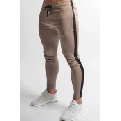 Modern Drawstring Track Pants Stripe Print Mid Rise Full Length Skinny Sporty Trousers