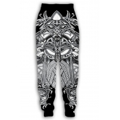 Fancy Drawstring Sweatpants Ethnic Style Printed Elastic Waist Mid Rise Long Loose Sweatpants for Men