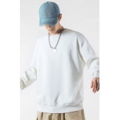 Simple Sweatshirt Plain Long Sleeve Crew Neck Relaxed Fitted Pullover Sweatshirt for Men