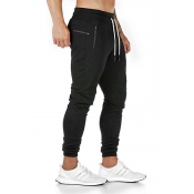 Casual Drawstring Sweatpants Pure Color Mid Rise Full Length Skinny Fit Sweatpants for Men