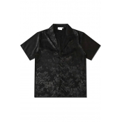 Edgy Shirt Jacquard Detail Button Closure Short Sleeve Lapel Loose Shirt for Men