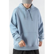 Modern Hoodie Solid Color Drawstring Long Sleeve Relaxed Fit Hoodie for Men
